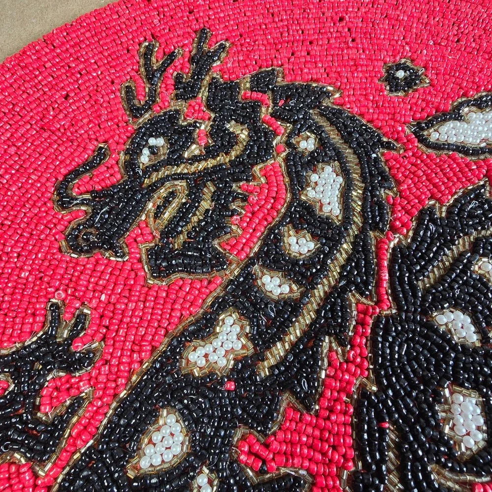 2024 Year of the Dragon Beaded Charger 15 Inch Round Red Black Gold Placemat NEW